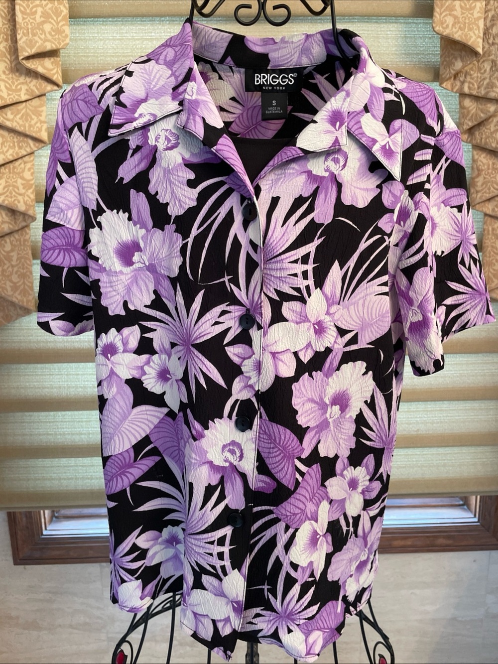 Briggs New York Women’s Short Sleeve Floral Button Front 2-Fer Shirt Sz Small